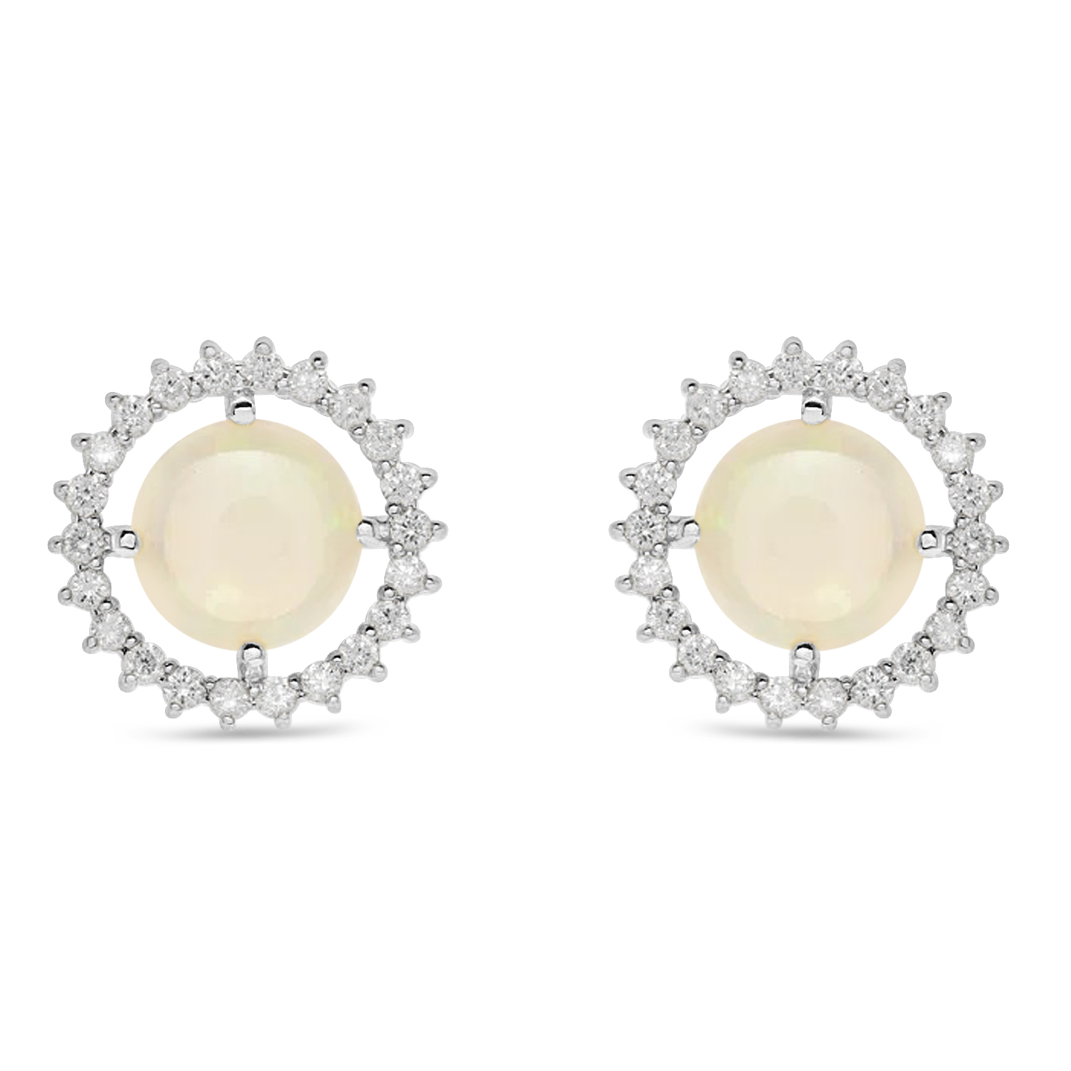 Diamond Opal Sun Style Earrings 14k White Gold (1.36ct)