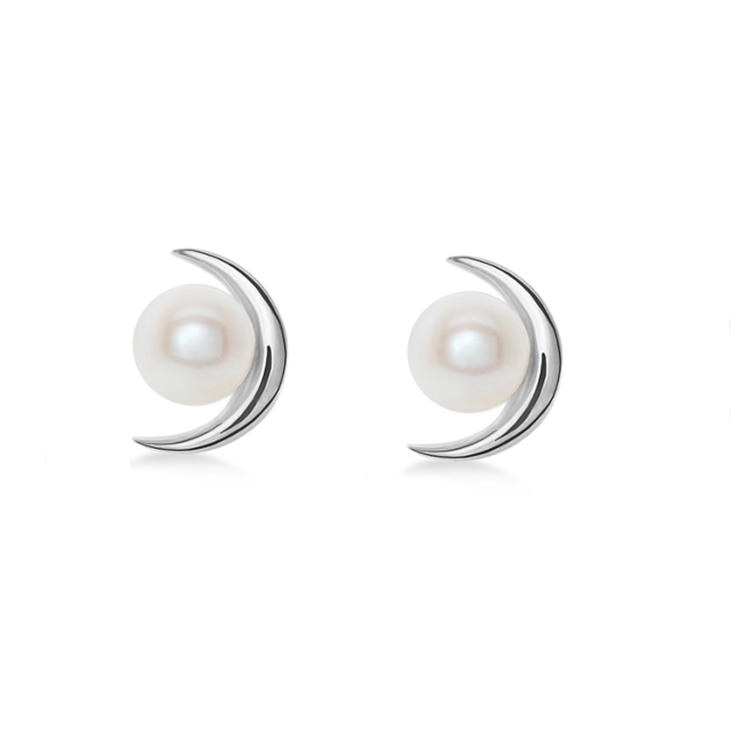Crescent Moon Freshwater Pearl Earrings Platinum (4.0-4.5 mm)