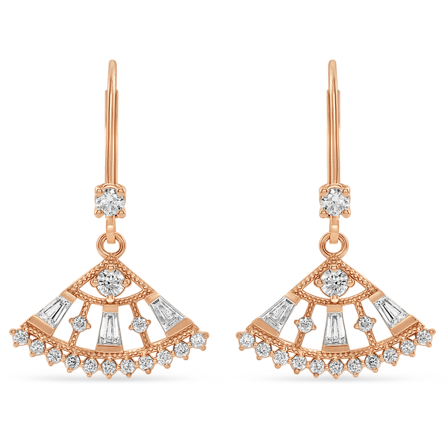 Diamond Lever Back Fan Earrings  14k Rose Gold (0.75 ctw)