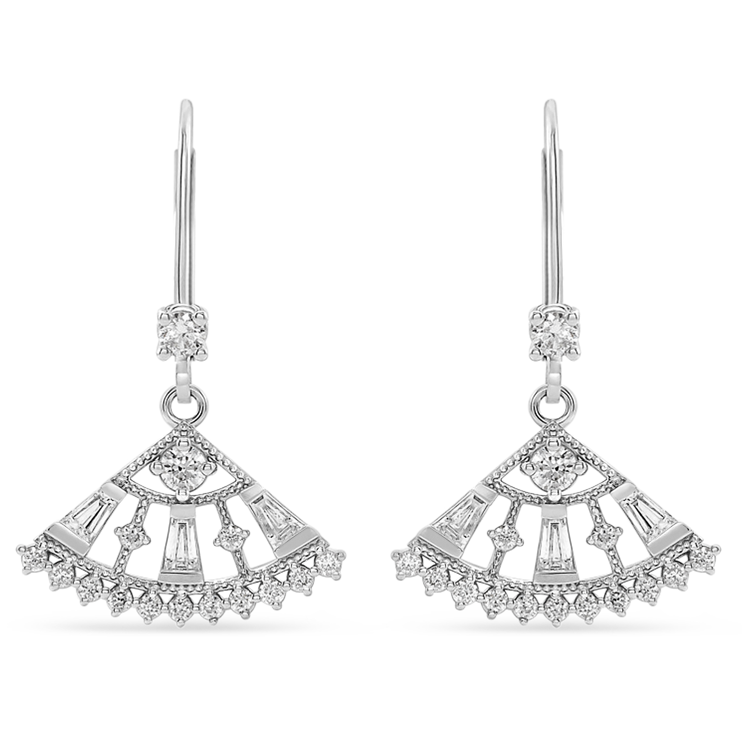 Diamond Lever Back Fan Earrings  14k White Gold (0.75 ctw)