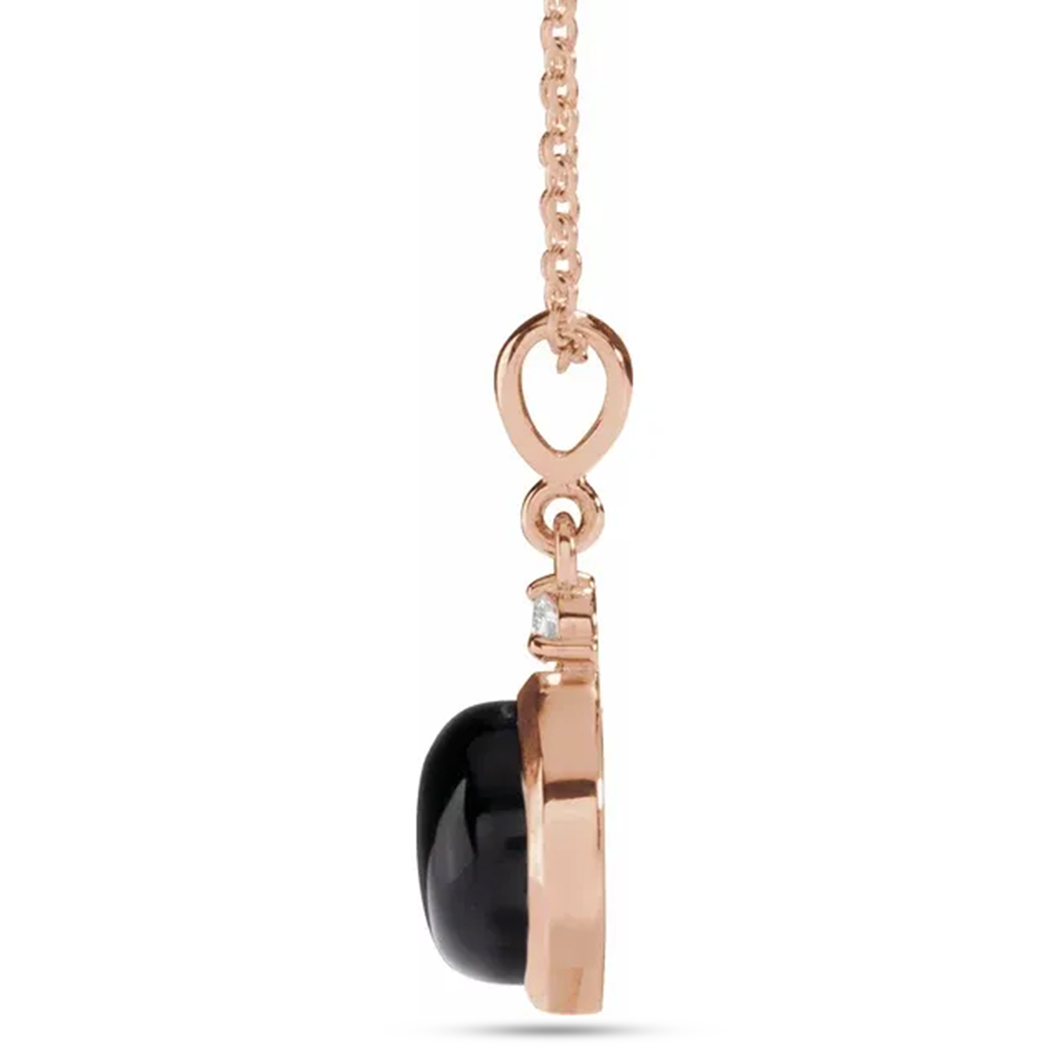 Round Natural Onyx & Diamond Pendant Necklace 14K Rose Gold (1.53ct)