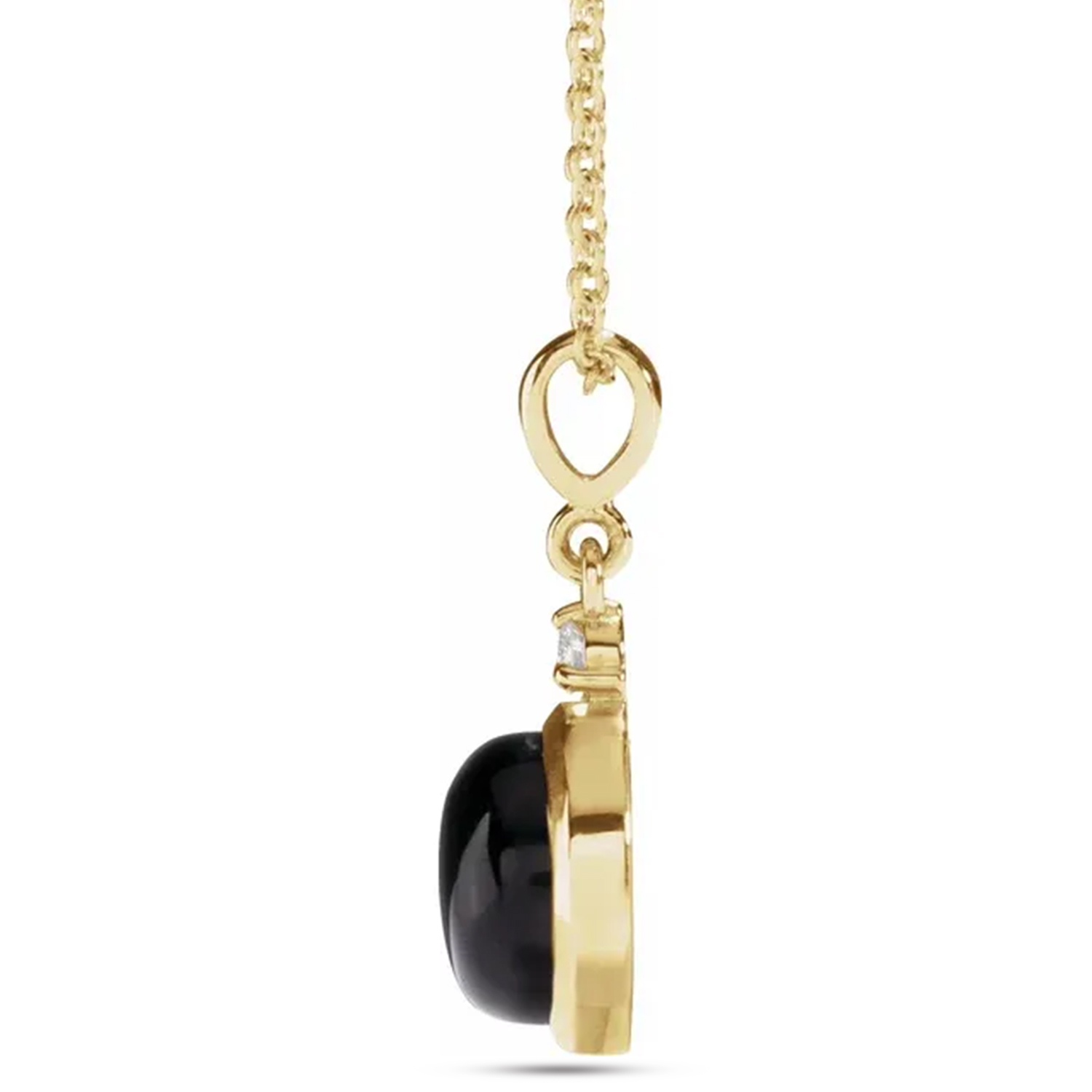 Round Natural Onyx & Diamond Pendant Necklace 14K Yellow Gold (1.53ct)