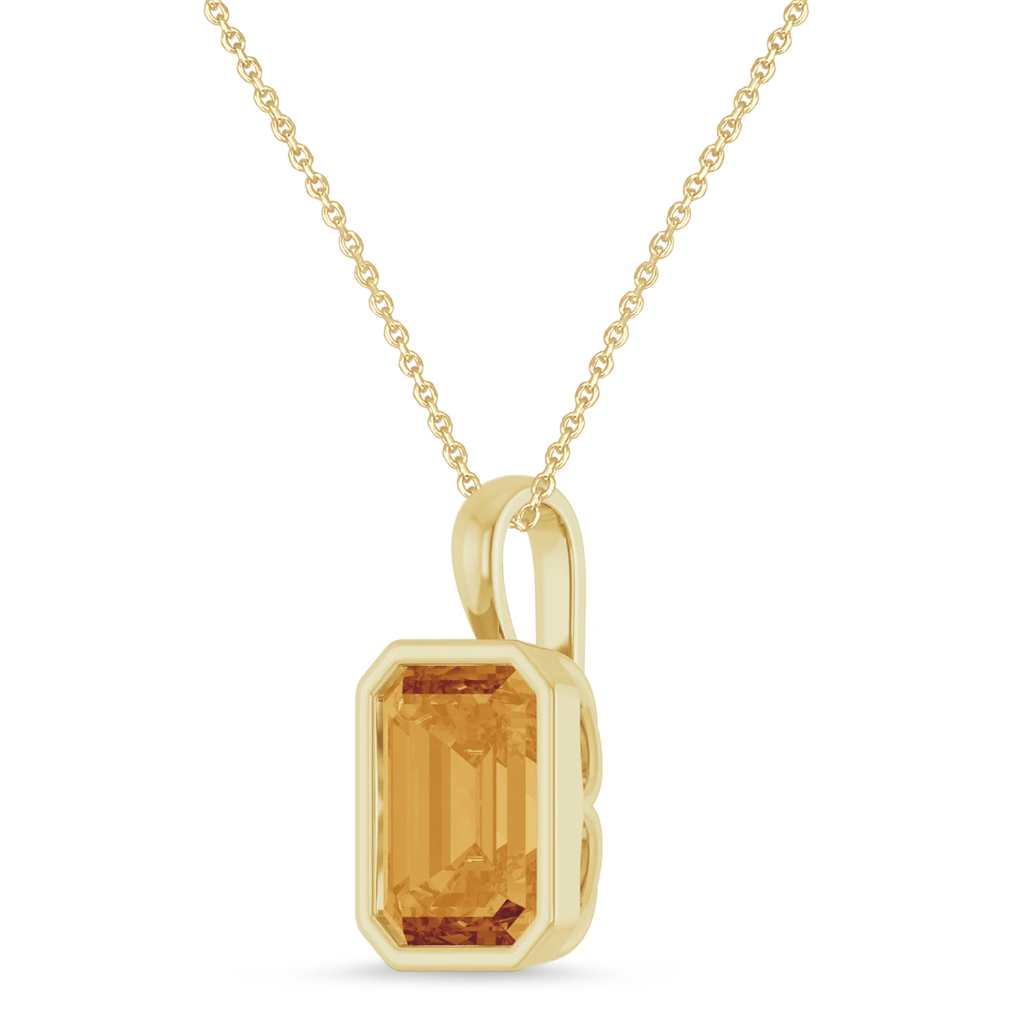 Emerald Cut Citrine Bezel Set Pendant Necklace 14K Yellow Gold (3.10ct)