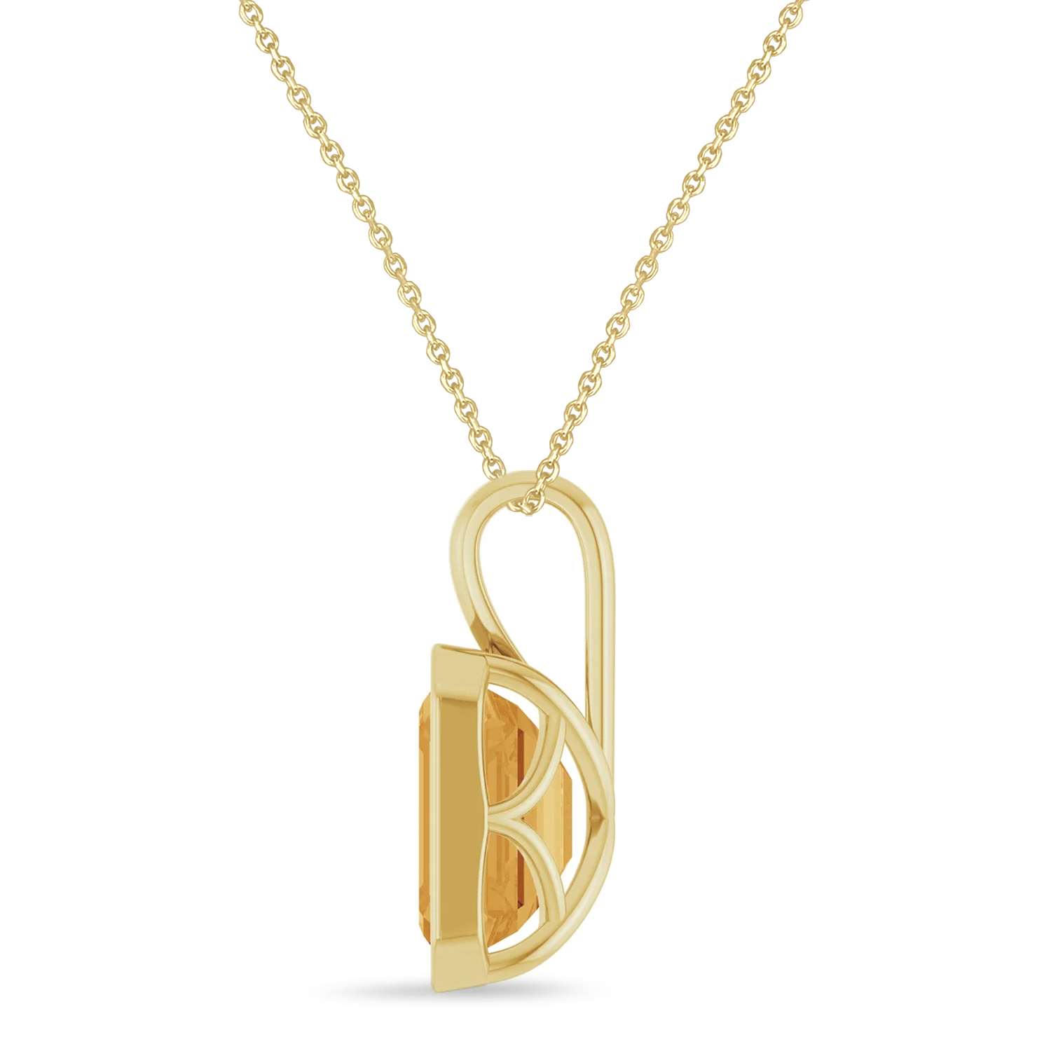 Emerald Cut Citrine Bezel Set Pendant Necklace 14K Yellow Gold (3.10ct)