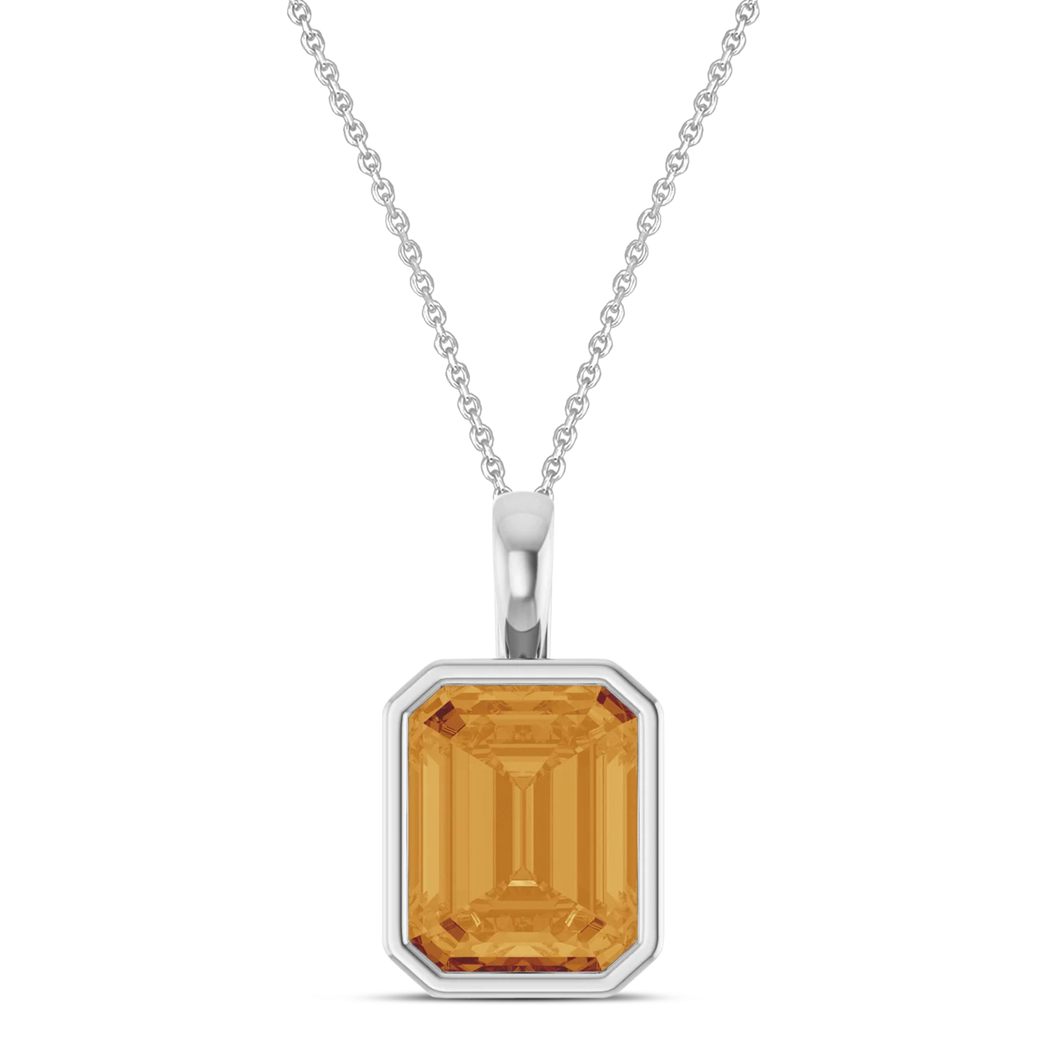 Emerald Cut Citrine Bezel Set Pendant Necklace Sterling Silver (3.10ct)