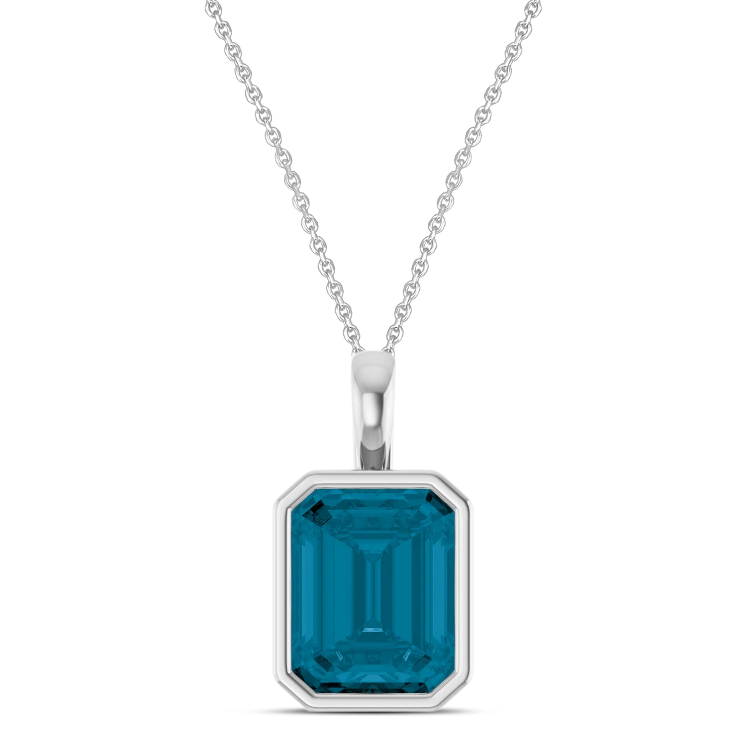 Emerald Cut London Blue Topaz Bezel Set Pendant Necklace Sterling Silver (4.03ct)