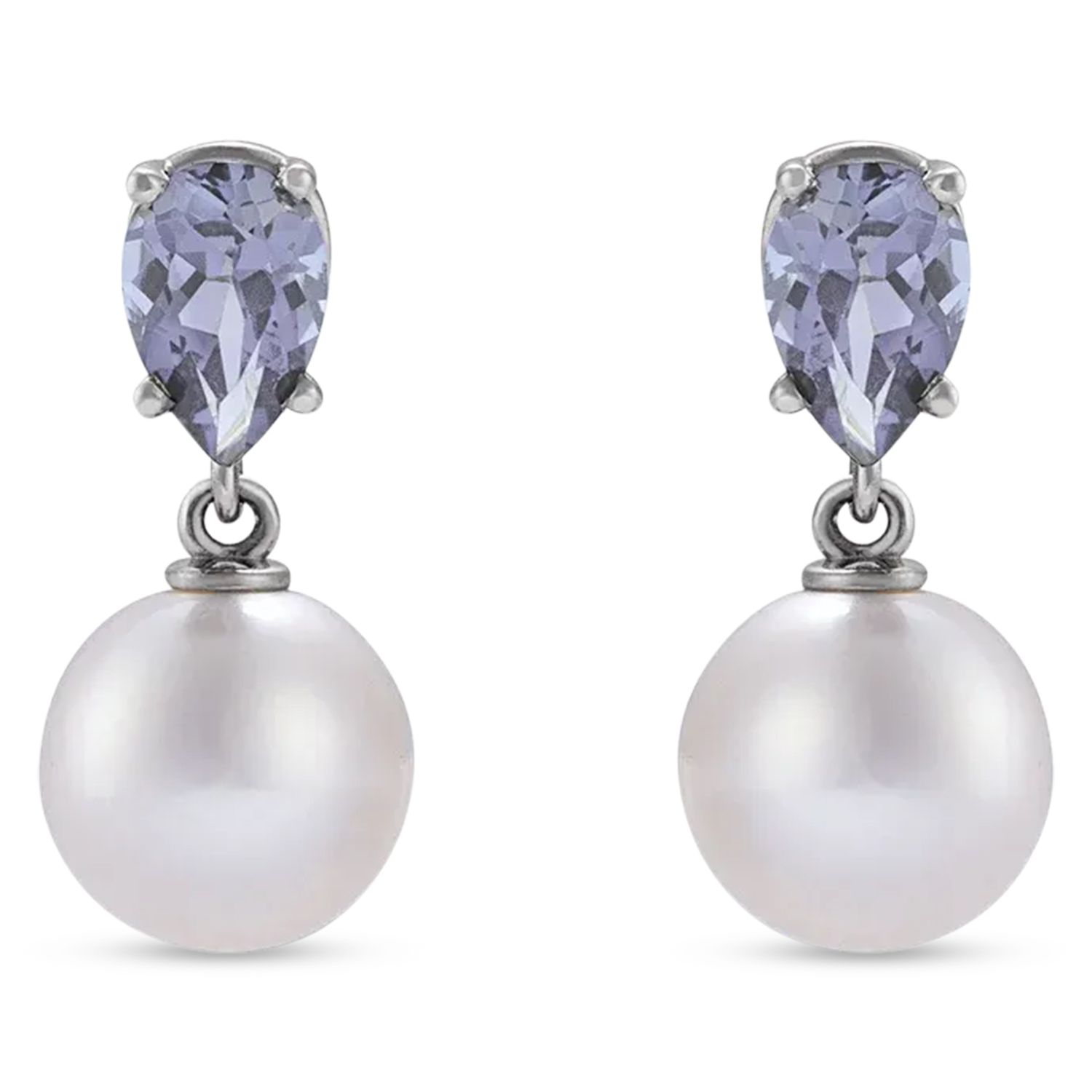 Natural Tanzanite & White Akoya Pearl Drop Earrings 14K