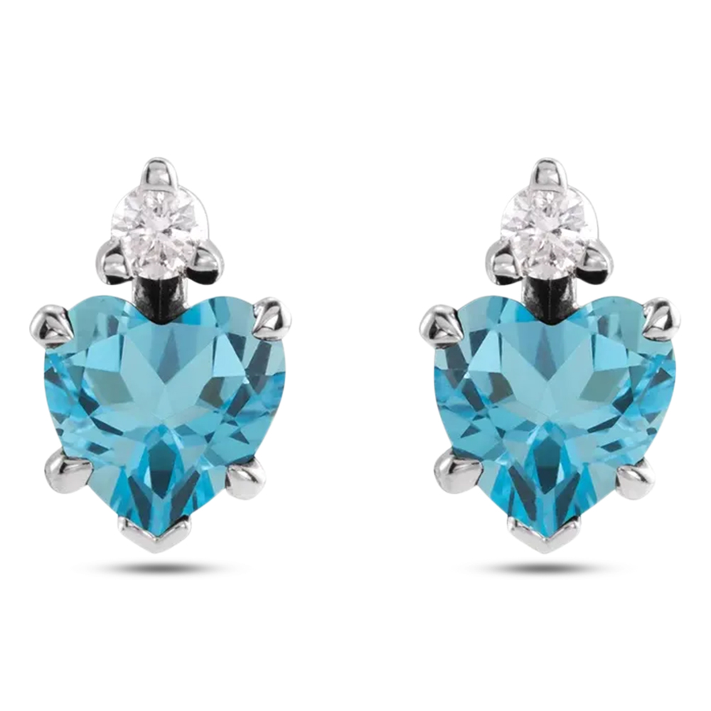 アクセサリー Natural Topaz Heart Earrings Natural Blue Topaz & White Zircon Earrings, Heart Shape