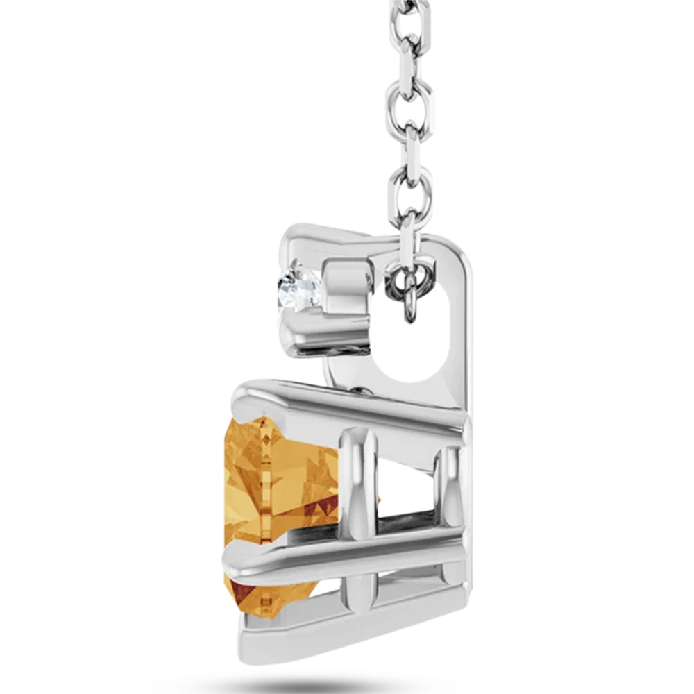 Heart Natural Citrine & Natural Diamond Pendant Necklace 14K White Gold (0.45ct)