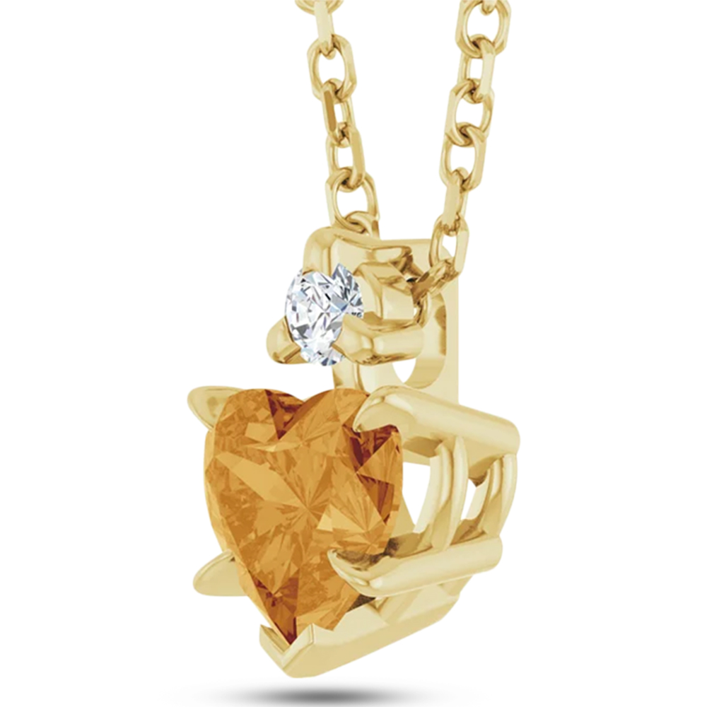 Heart Natural Citrine & Natural Diamond Pendant Necklace 14K Yellow Gold (0.45ct)