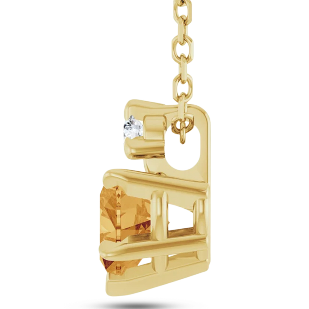 Heart Natural Citrine & Natural Diamond Pendant Necklace 14K Yellow Gold (0.45ct)
