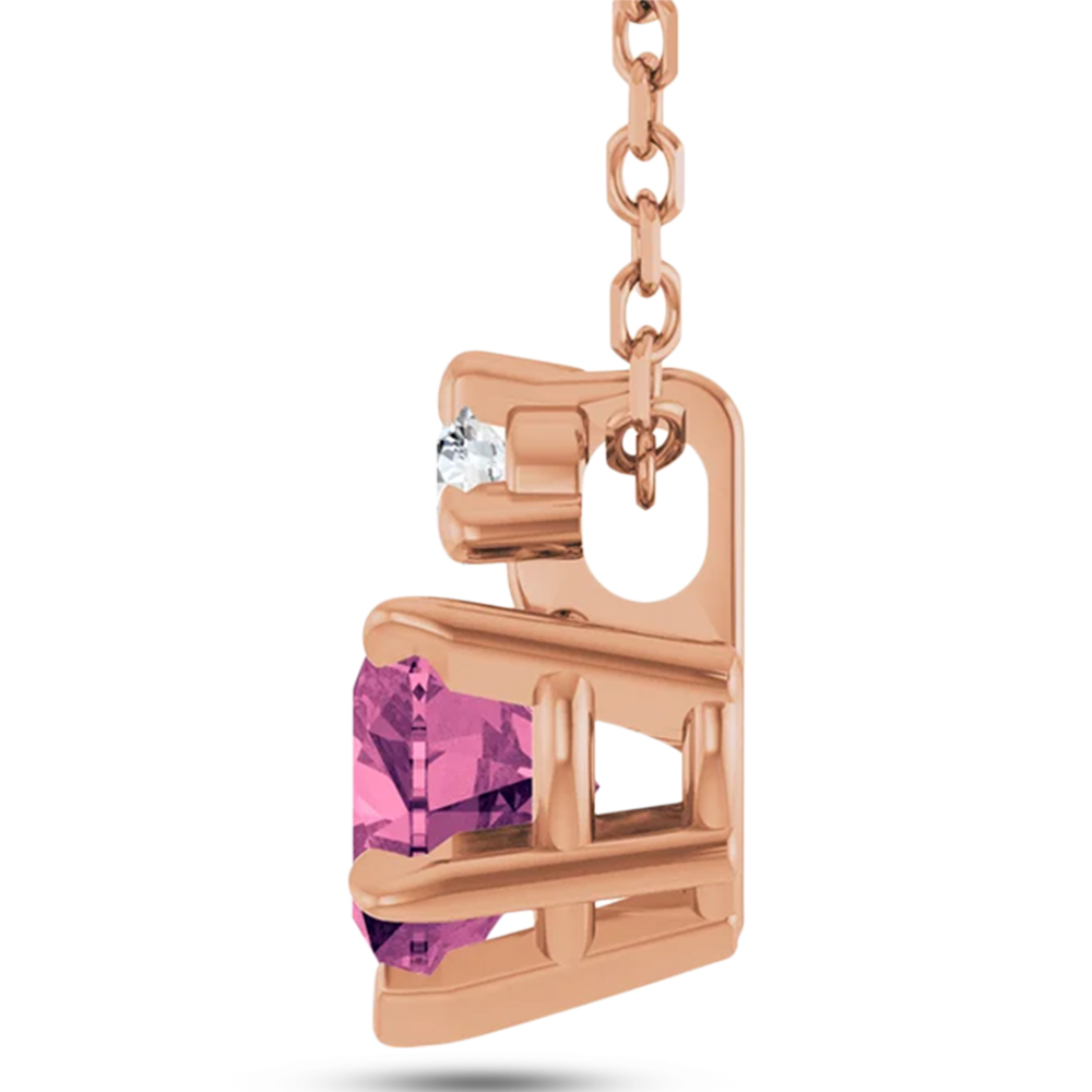 Heart Natural Pink Tourmaline & Natural Diamond Pendant Necklace 14K Rose Gold (0.49ct)