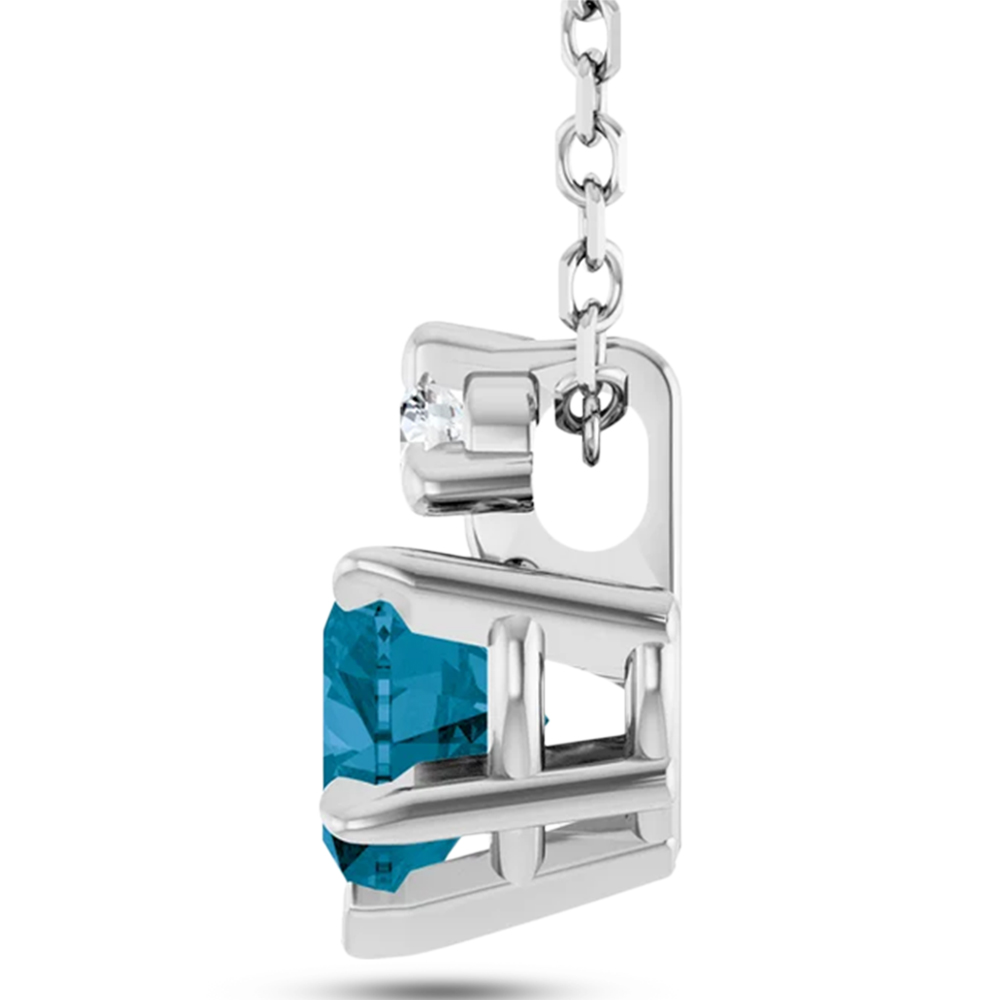 Heart Natural London Blue Topaz & Natural Diamond Pendant Necklace 14K White Gold (0.60ct)