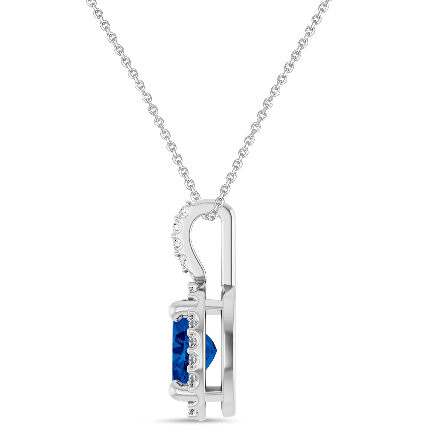 アメリカ発！【HELLOICE】 Oval Lab Grown Blue Sapphire & Diamond Halo Pendant Necklace