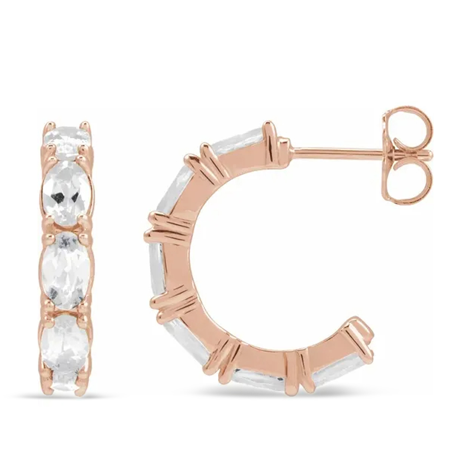 Oval White Sapphire Hoop Earrings 14K Rose Gold (3.92ct)
