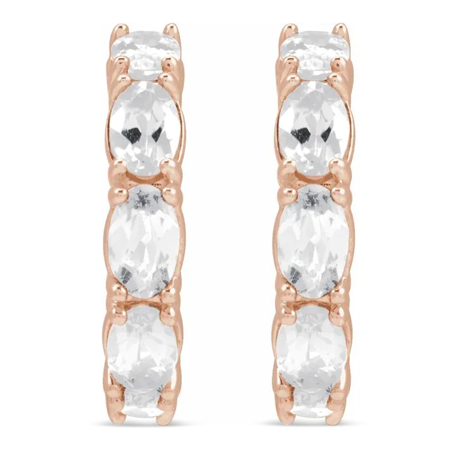 Oval White Sapphire Hoop Earrings 14K Rose Gold (3.92ct)