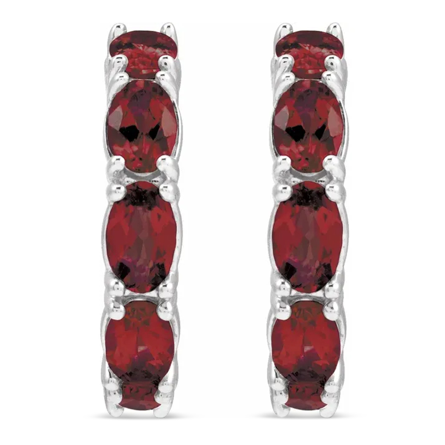 Oval Mozambique Garnet Hoop Earrings 14K White Gold (3.60ct)