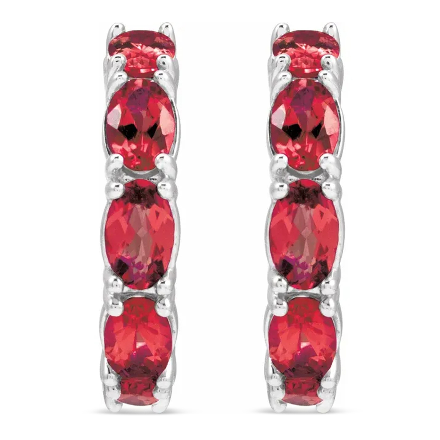 Oval Ruby Hoop Earrings in Sterling Silver (3.92ct)