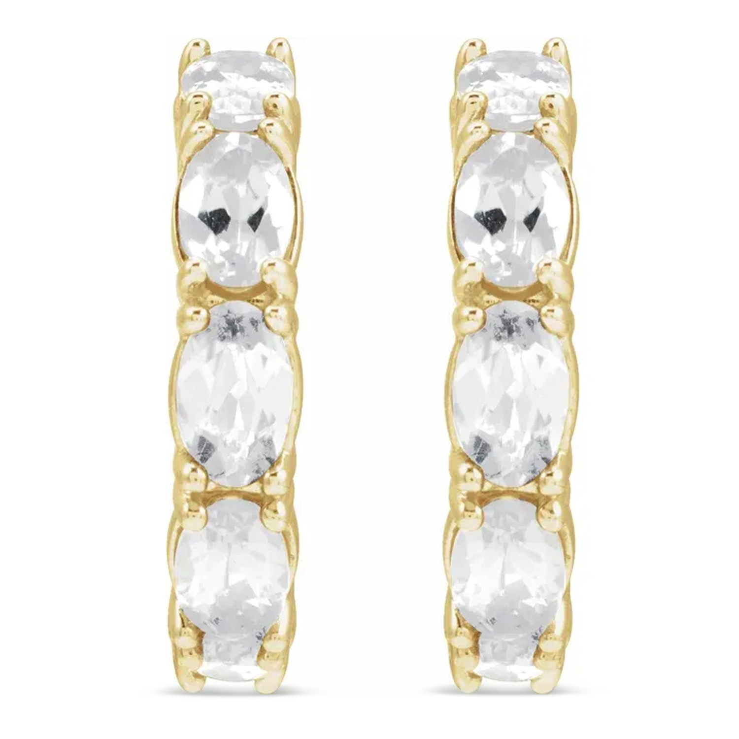 Oval White Sapphire Hoop Earrings 14K Yellow Gold (3.92ct)