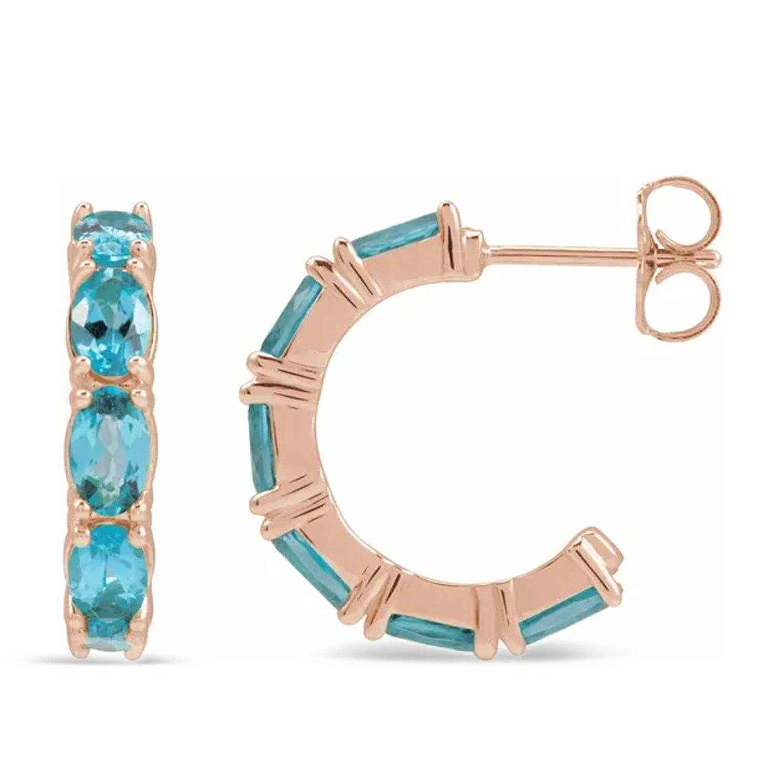 Oval Blue Zircon Hoop Earrings 14K Rose Gold (4.69ct)