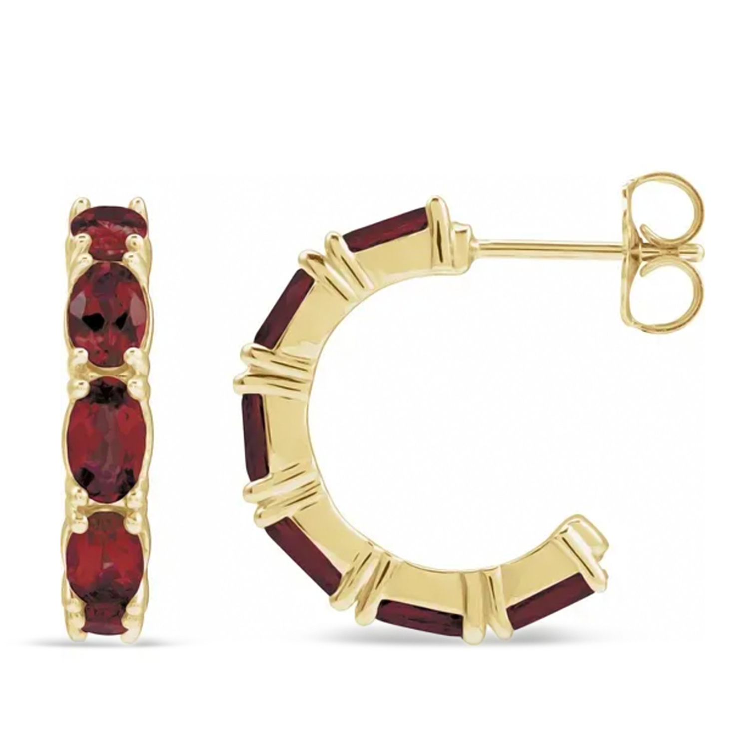 Oval Mozambique Garnet Hoop Earrings 14K Yellow Gold (3.60ct)