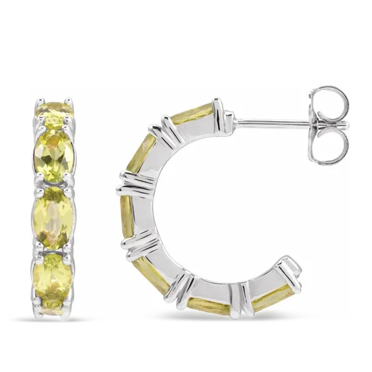 Oval Peridot Hoop Earrings in Sterling Silver (3.32ct)