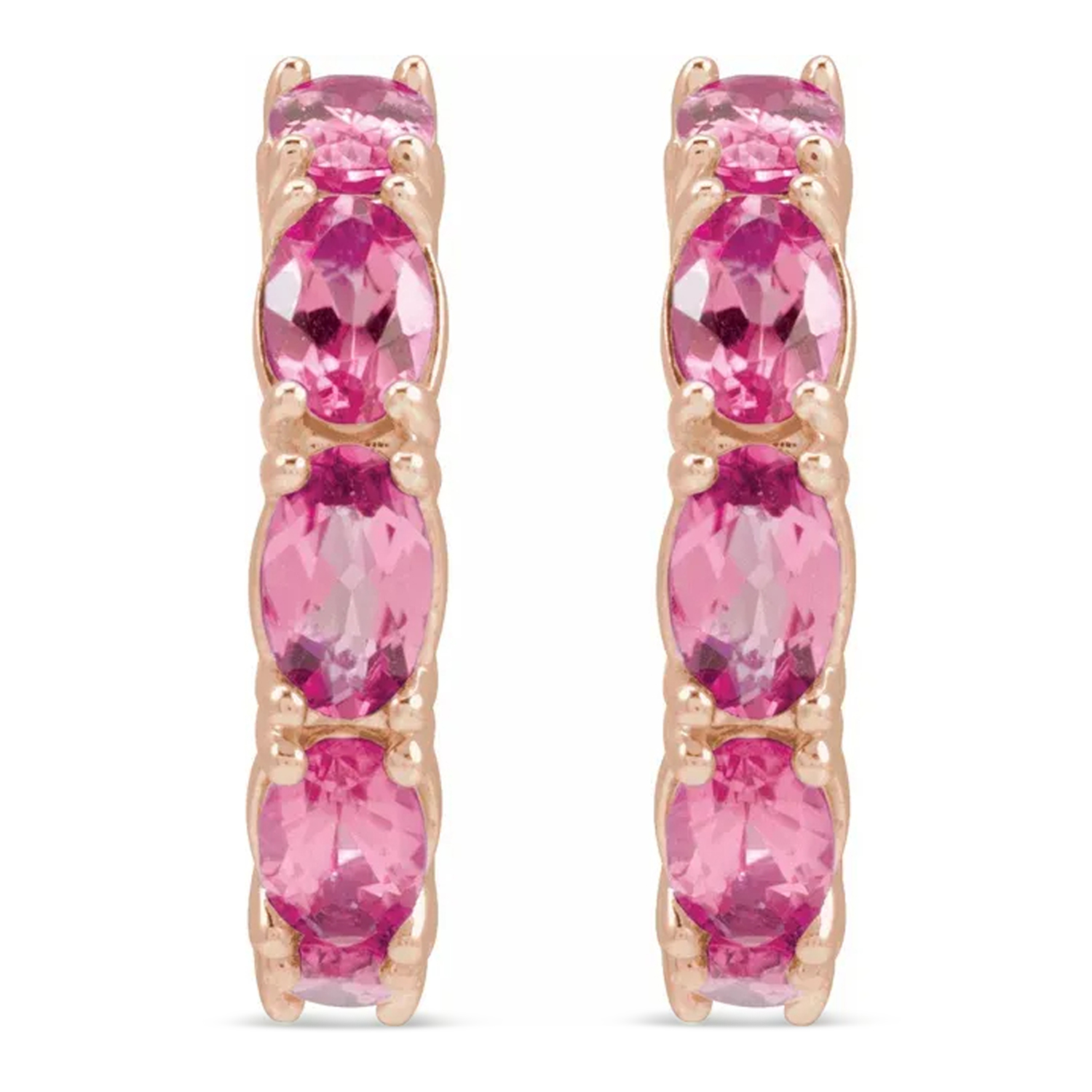 Oval Pink Tourmaline Hoop Earrings 14K Rose Gold (3.24ct)