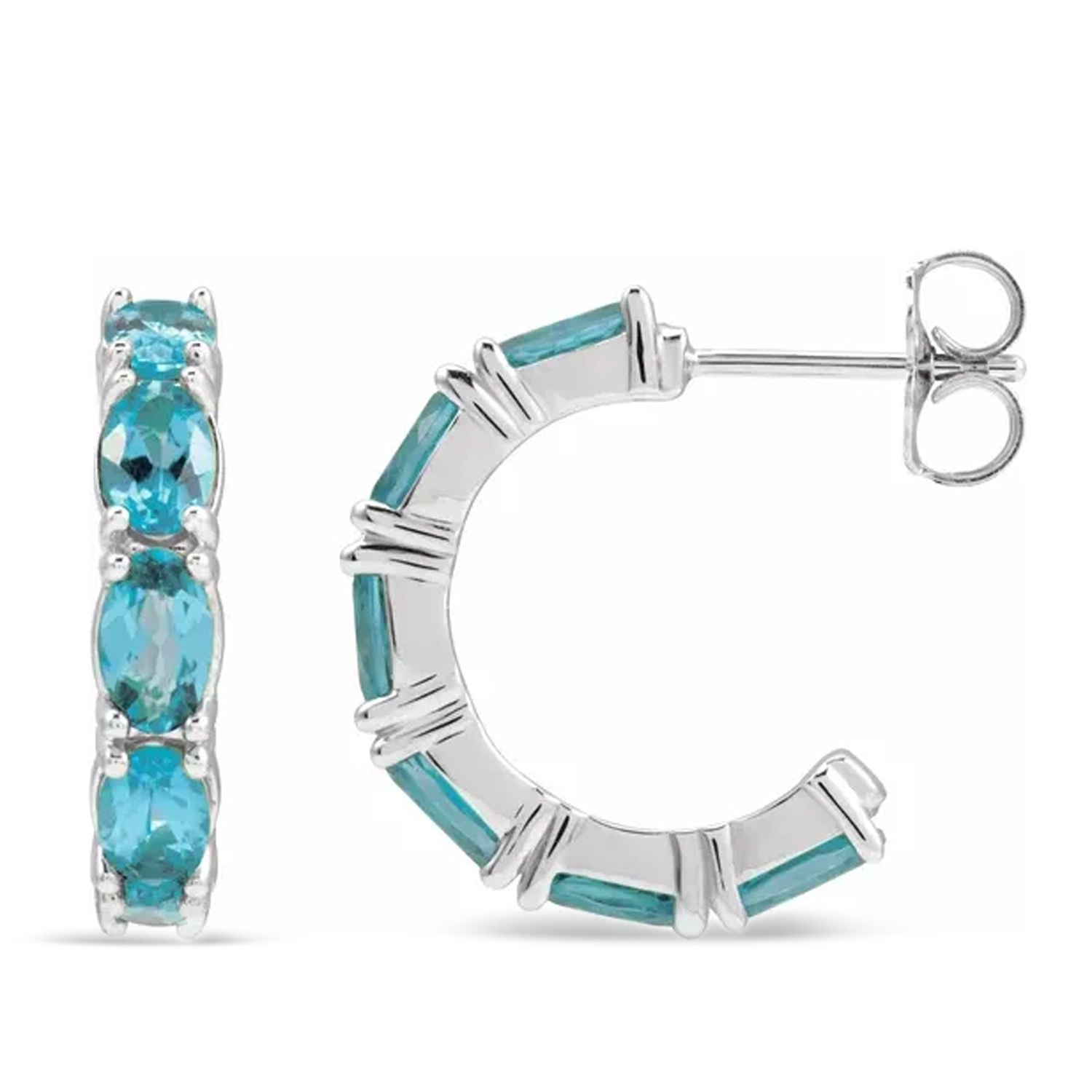 Oval Blue Zircon Hoop Earrings in Sterling Silver (4.69ct)