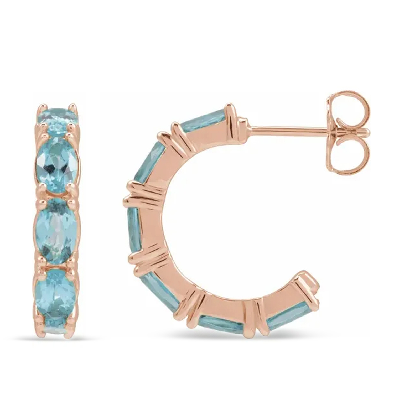 Oval Aquamarine Hoop Earrings 14K Rose Gold (2.64ct)