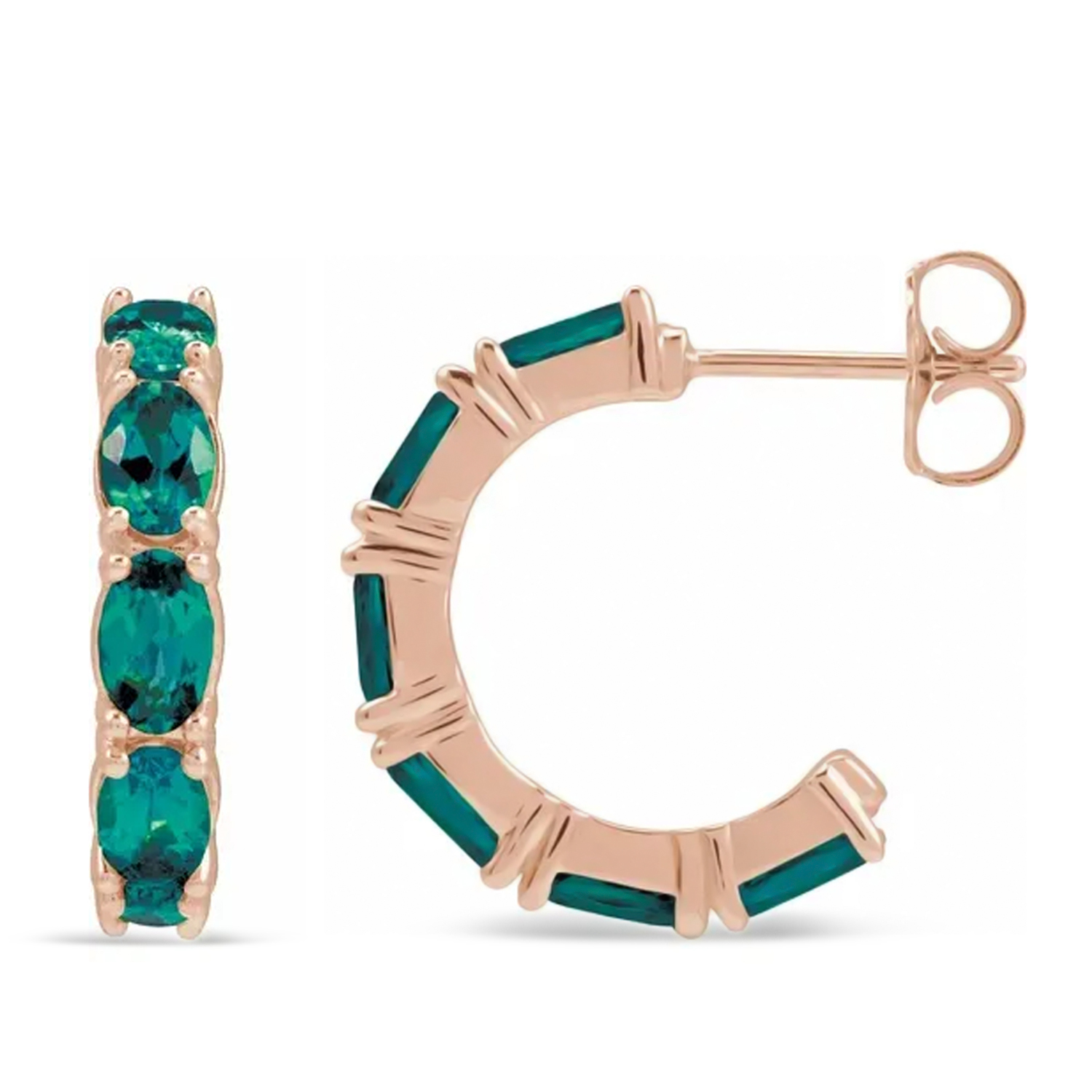 Oval Lab Grown Alexandrite Hoop Earrings 14K Rose Gold (2.71ct)