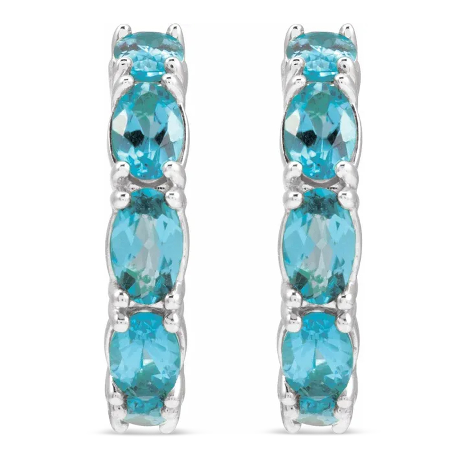 Oval Blue Zircon Hoop Earrings 14K White Gold (4.69ct)