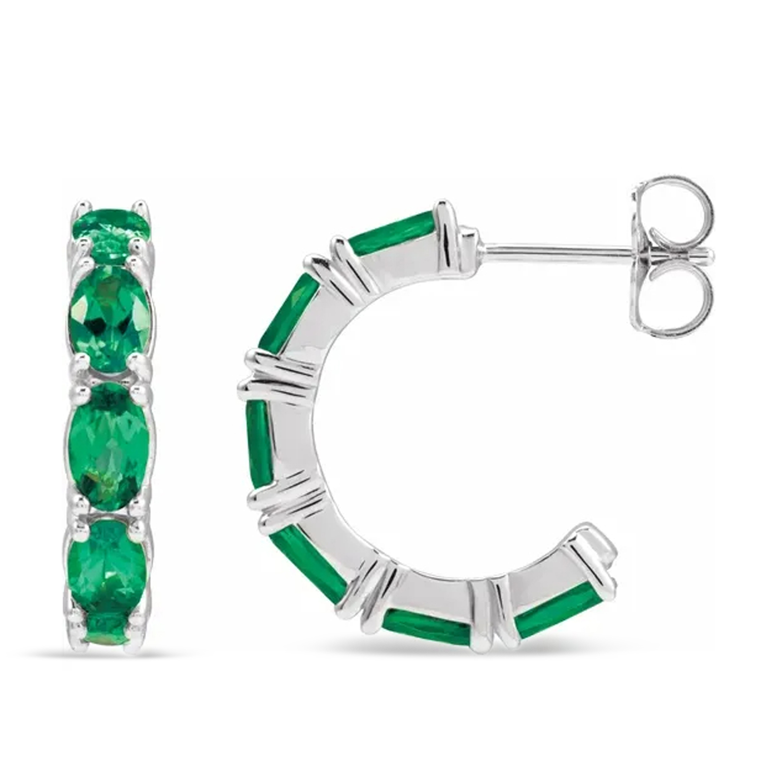 Oval Emerald Hoop Earrings in Sterling Silver (2.58ct)
