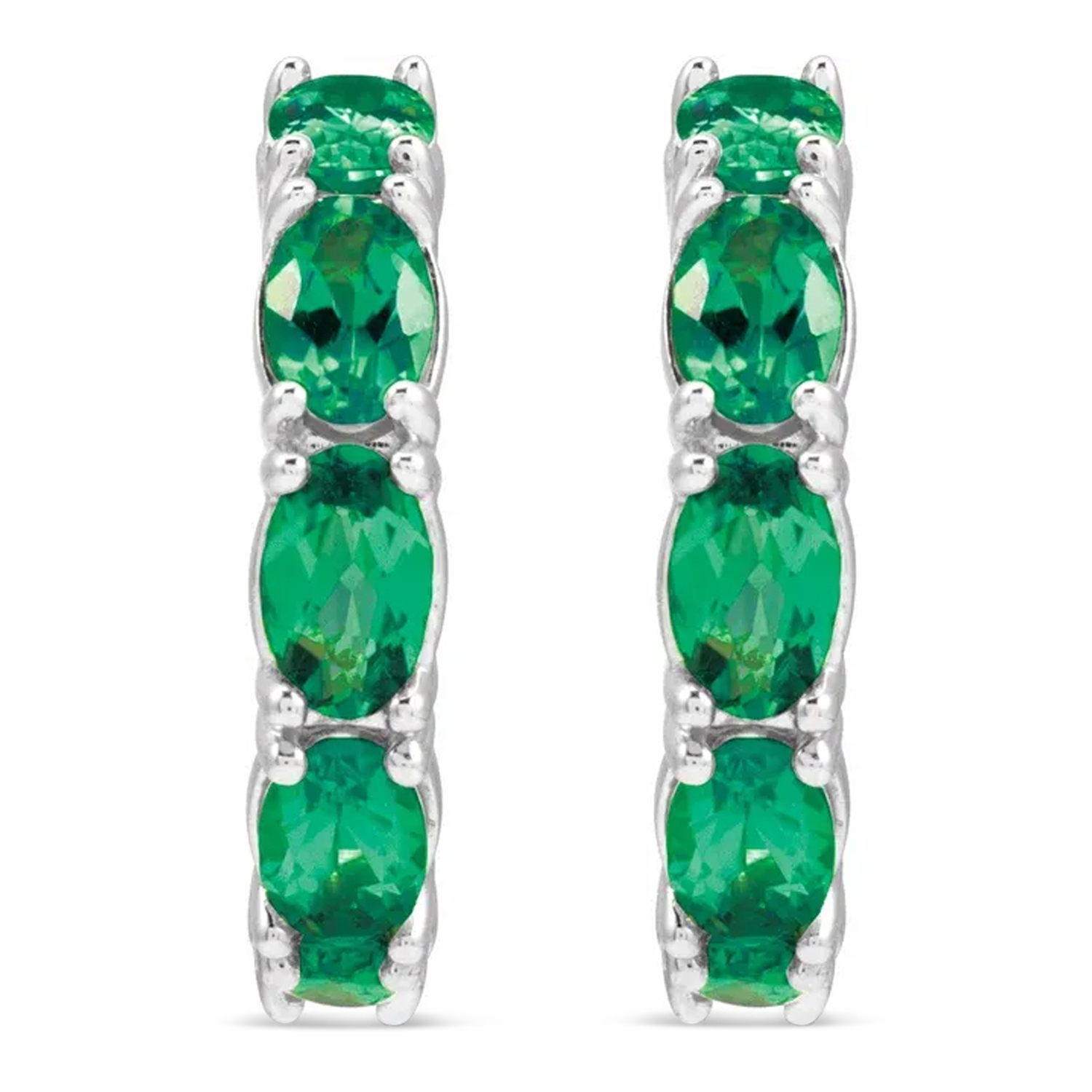 Oval Emerald Hoop Earrings in Sterling Silver (2.58ct)