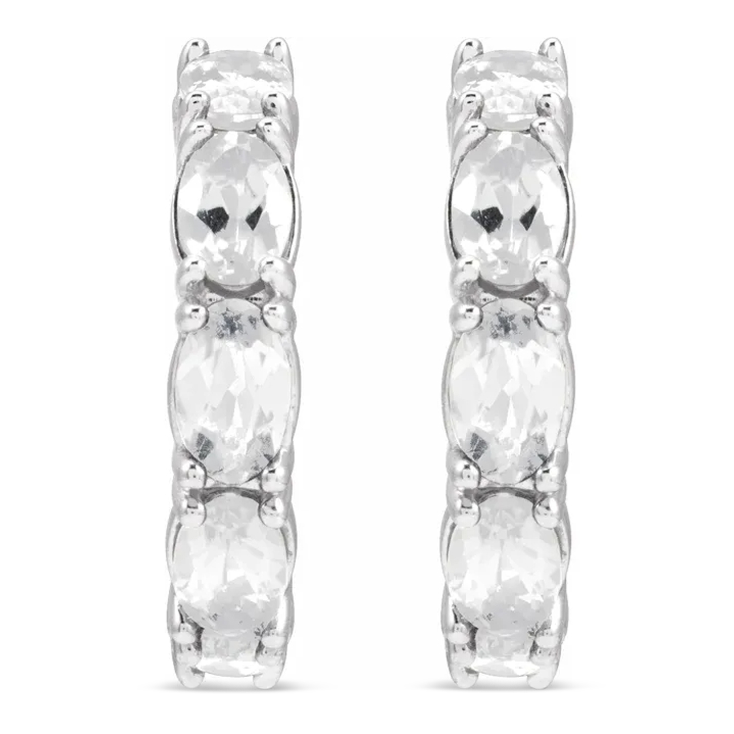Oval White Sapphire Hoop Earrings in Sterling Silver (3.92ct)