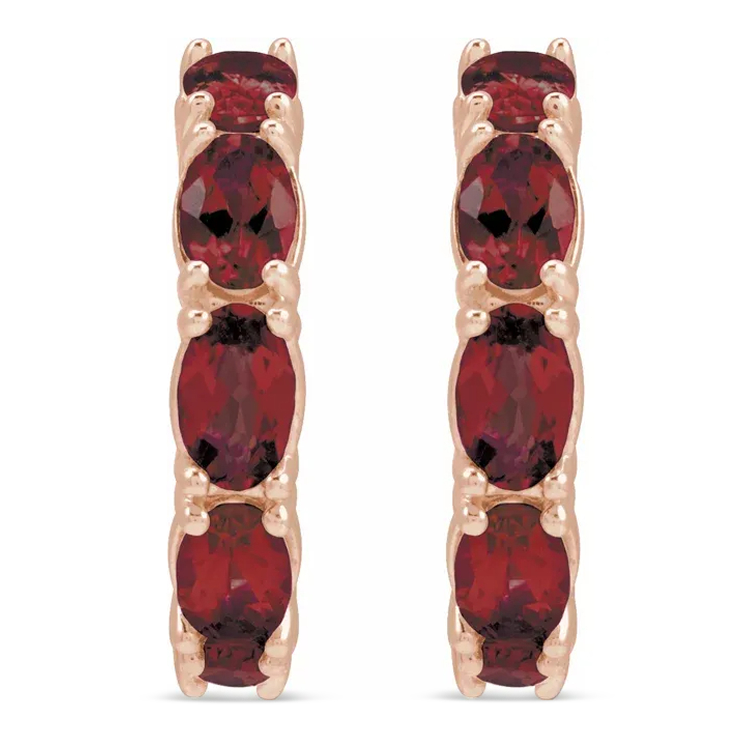 Oval Mozambique Garnet Hoop Earrings 14K Rose Gold (3.60ct)