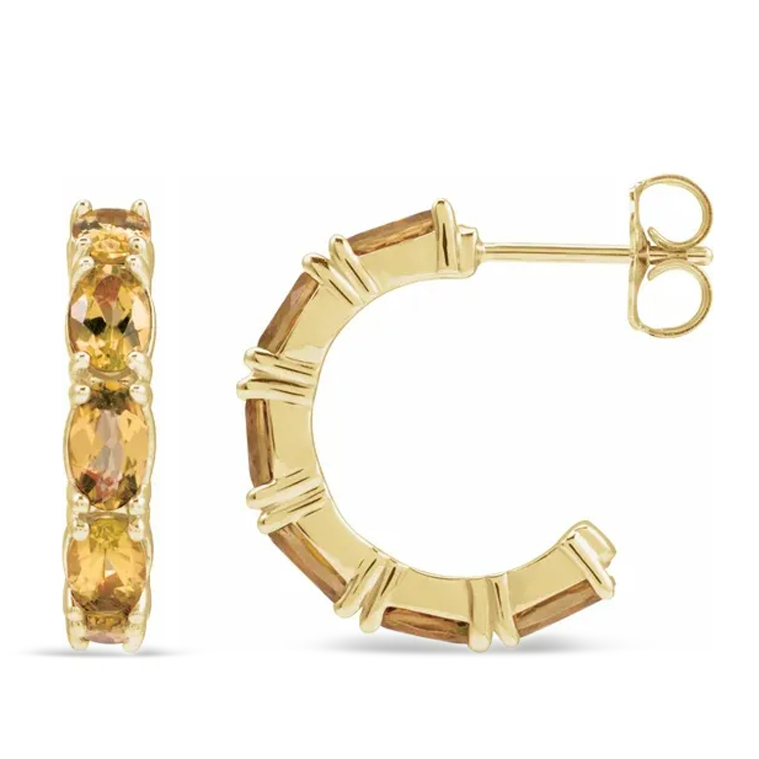 Oval Citrine Hoop Earrings 14K Yellow Gold (3.00ct)
