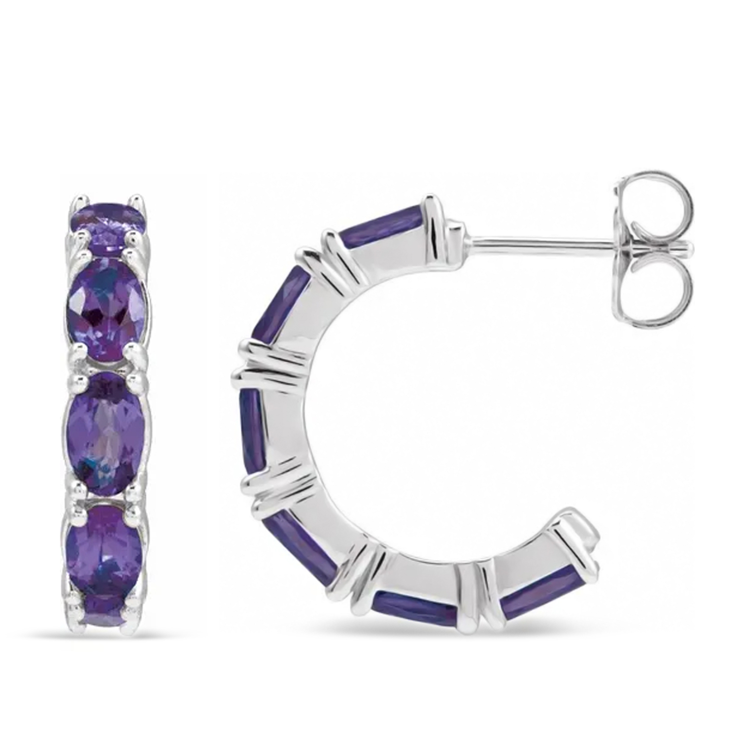 Oval Amethyst Hoop Earrings in Sterling Silver (2.76ct)