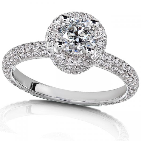 Round Halo Diamond Engagement Ring High Mount 14K White Gold (1.50ct)