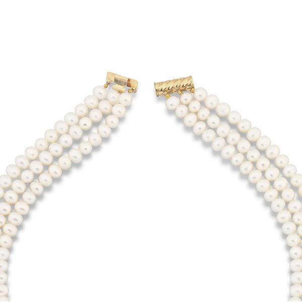 Triple Strand Freshwater Pearl Necklace in 14k Yellow Gold 5.5-6mm