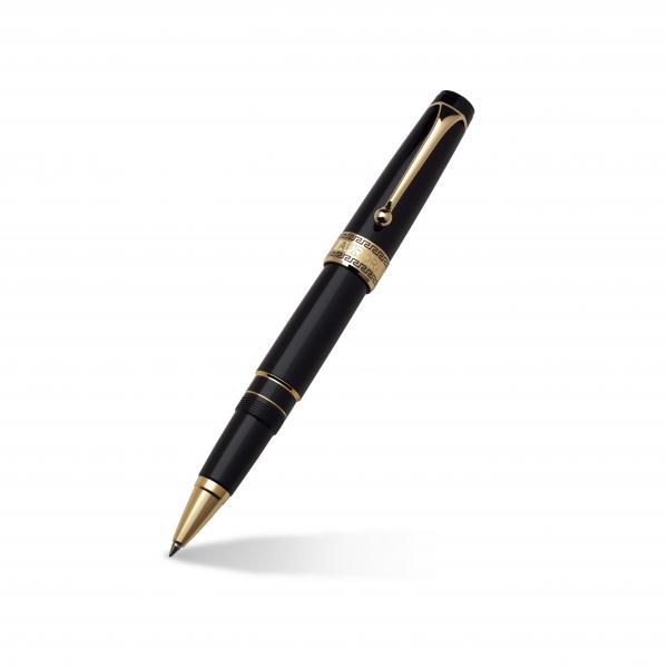 Aurora Optima Resin Rollerball Pen in Black & 14k Yellow Gold Trim