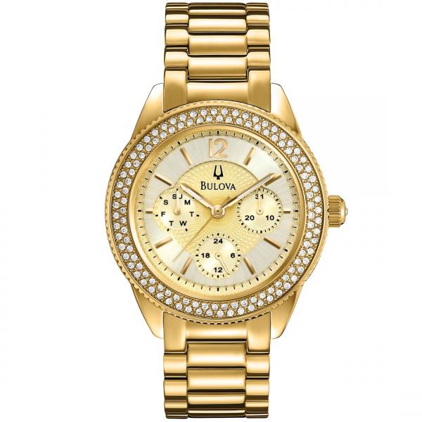 Bulova Women's Chronograph Gold-Tone Dial Stainless Steel Quartz Watch