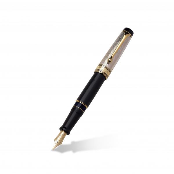 Aurora Optima 14k Yellow Gold Plated & Silver Fountain Pen in Black
