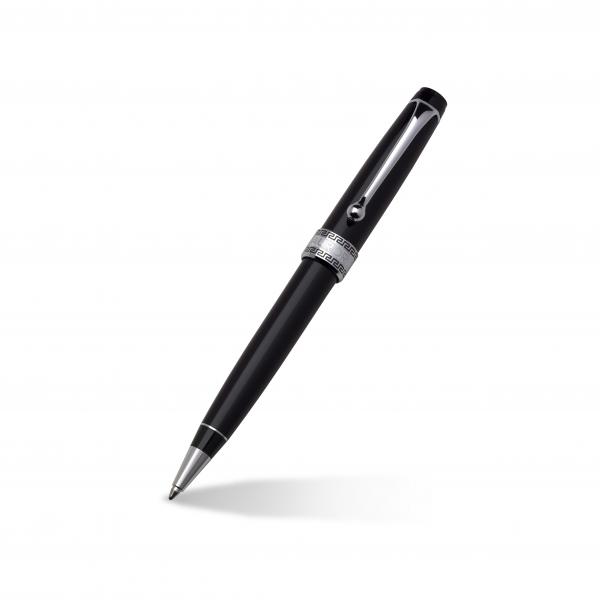 Aurora Optima Black Resin Ballpoint Pen w/ 14k White Gold Plated Trim