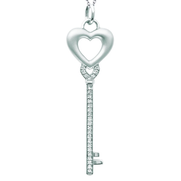Diamond Heart Key Pendant Necklace in Sterling Silver (0.10ct)