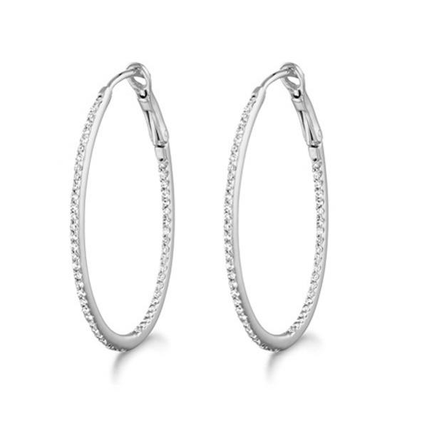 Micro Pave Medium Oval Diamond Hoop Earrings Sterling Silver 0.26ct WE6