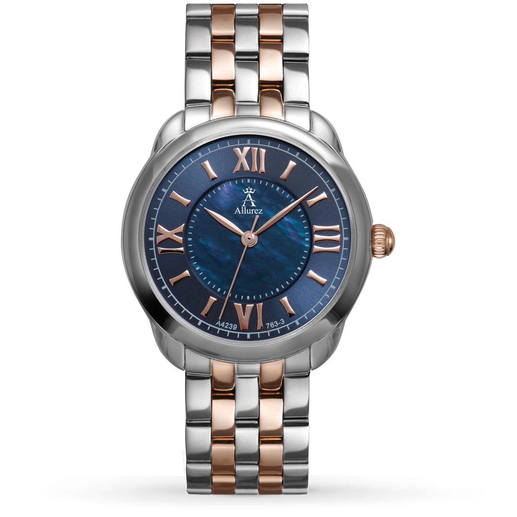 Allurez Women's Blue Mother of Pearl Dial Two-Tone Boyfriend Watch