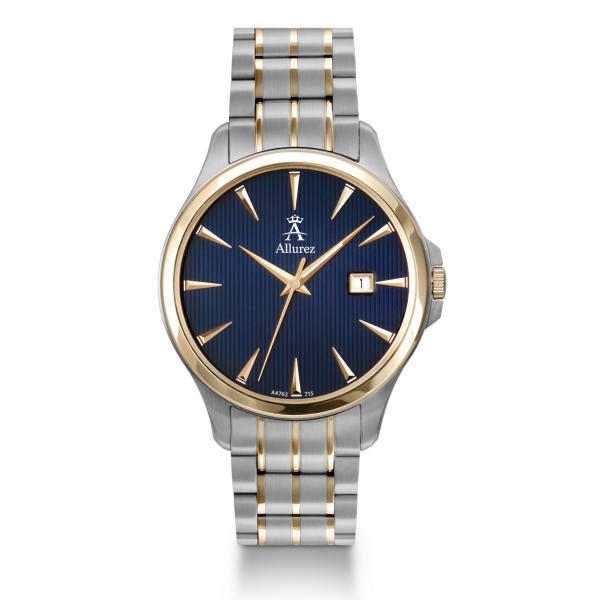 Allurez Men's Two Tone Stainless Steel Blue Dial Luminous Timepiece