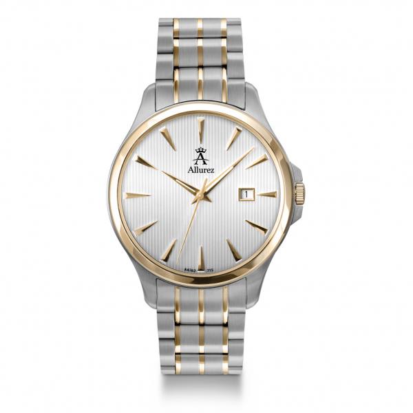 Allurez Men's Two Tone Stainless Steel Silver Dial Luminous Timepiece