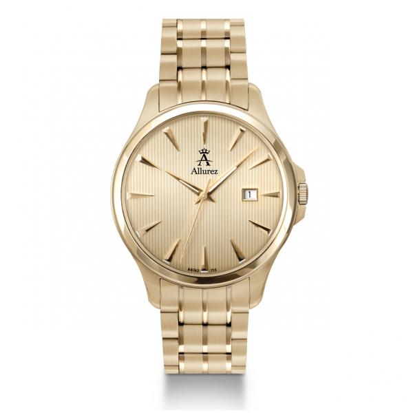 Allurez Men's Gold Tone Stainless Steel Swiss Made Luminous Timepiece
