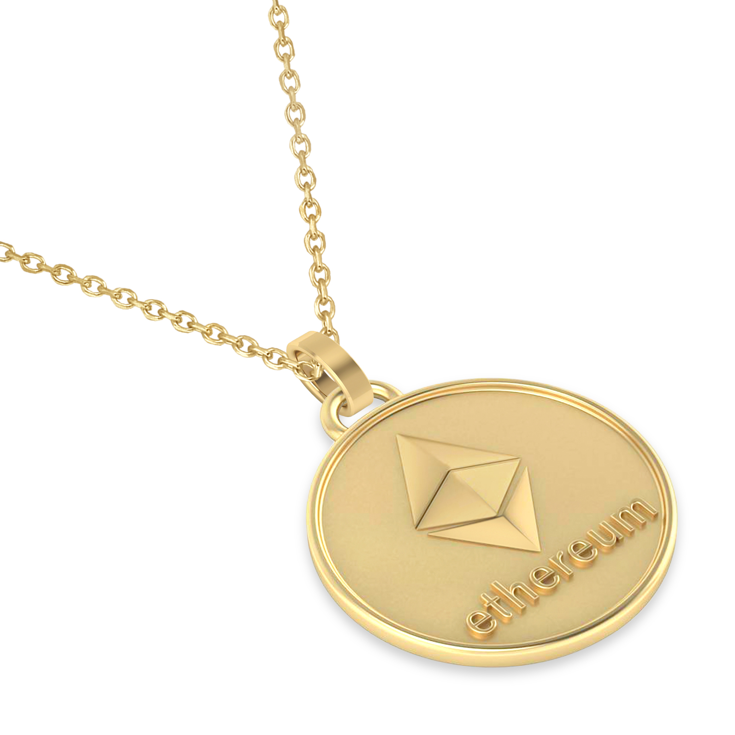 Cryptocurrency Ethereum Pendant Necklace With Bail 14k Yellow Gold